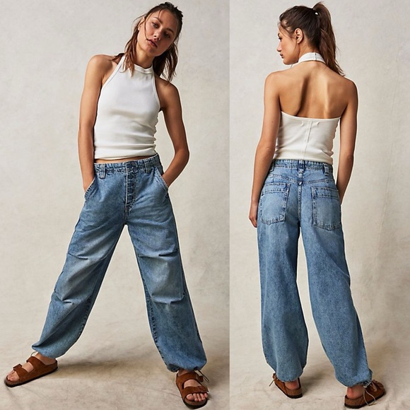 Free People Denim - Free People Newbies Solid Slouchy Jeans Stone Wash Wide Leg Size Small Baggy Y2K